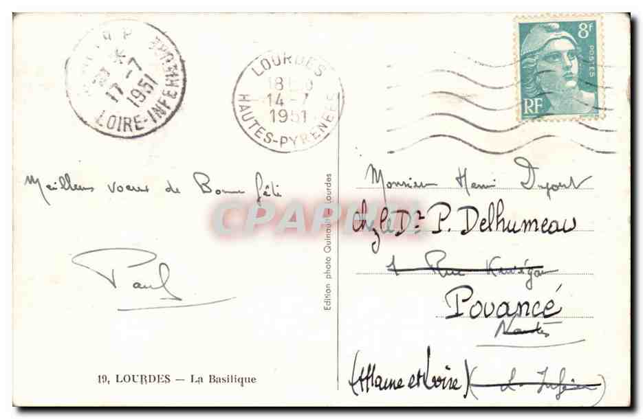 Lourdes - La Basilique - CPA  — Verso