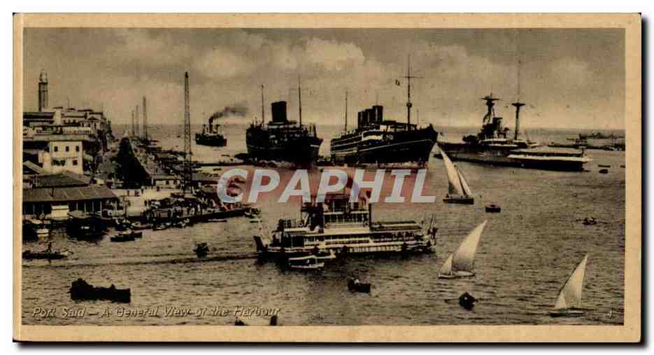 Egypt Egypte Port Said CPA A general view of the harbour
