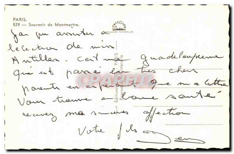 CPM Souvenir de Paris Montmartre (Moulin Rouge SAcre Coeur) — Rückseite