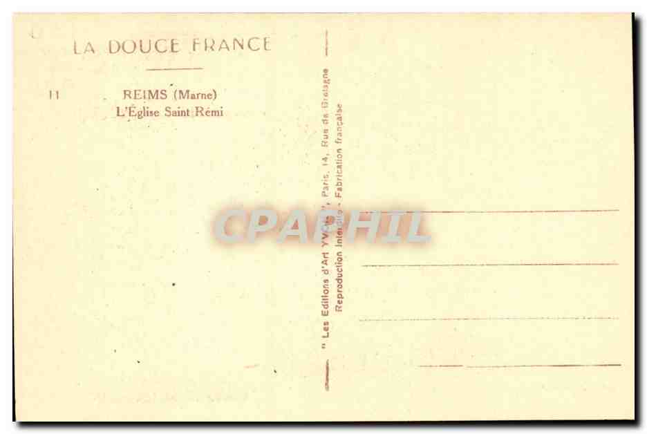 Reims CPA Eglise St Remi — Verso