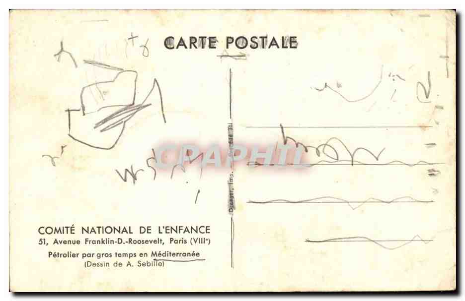 CPA Petrolier par gros temps en Mediterranee 5dessin Sebille) (boat bateau) — Back