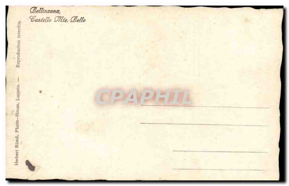 Suisse Bellinzona CPA Castello Mte Bello — Rückseite