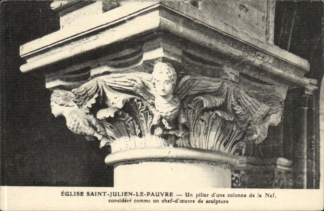Église Saint-Julien-le-Pauvre — Un pilier d'une colonne de la Nef, considéré comme un chef-d'œuvre de sculpture — Éditeur Attié