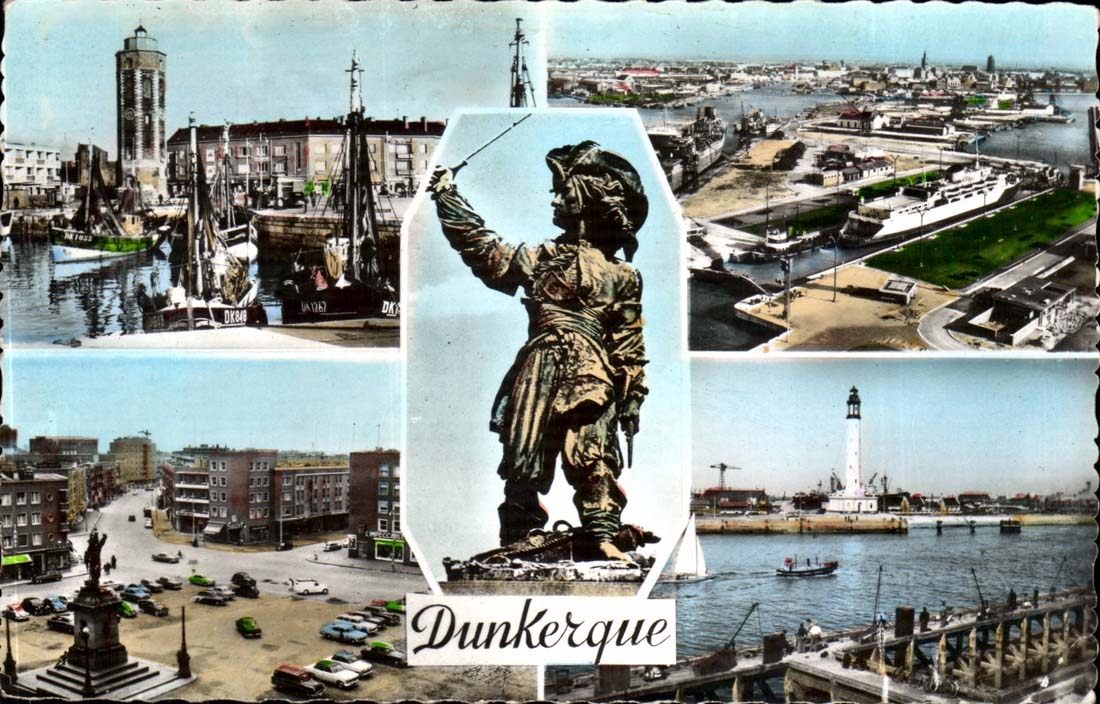 Dunkerque — vue panoramique du port et de la statue du marin — Édition J. TOP