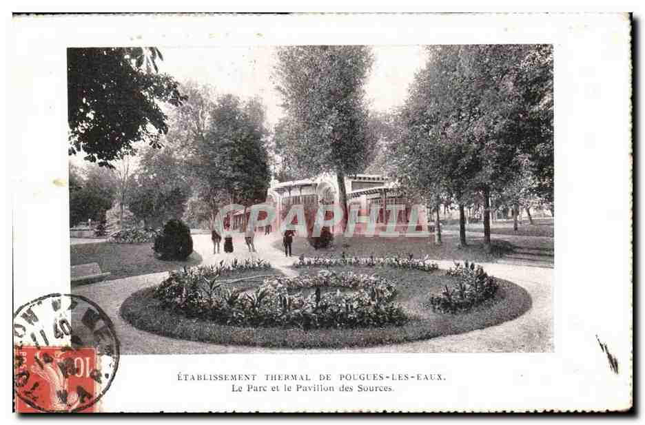 CPA Etablissement thermal de Pougues les EAux Le parc et le pavillon des source