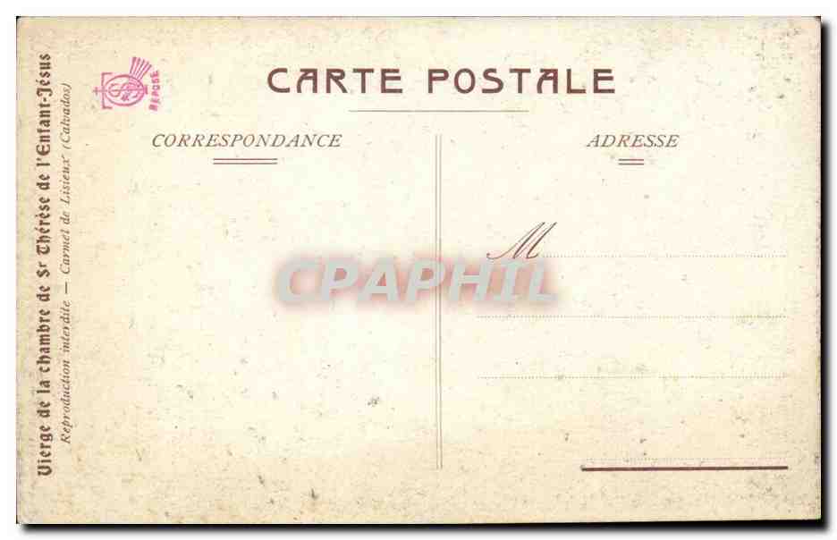 CPA Vierge de la chambre de Ste Therese de l'enfant Jesus Lisieux — Rückseite