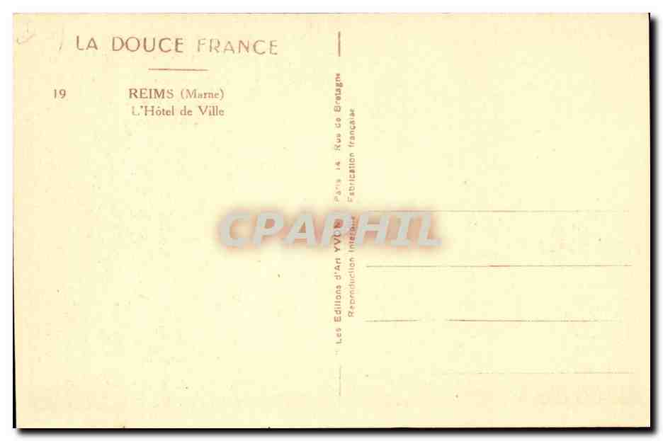 Reims CPA l'hotel de ville — Rückseite