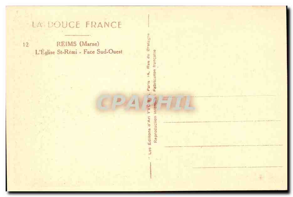 L'Église Saint-Rémi à Reims — Face Sud-Ouest — Éditions d'Art YVC, Paris — Reverso