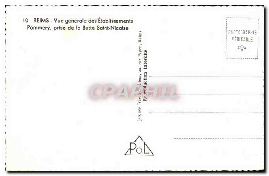 Reims CPA Vue generale des etablissements Pommery prise de la butte Sainte Nicaise — Rückseite