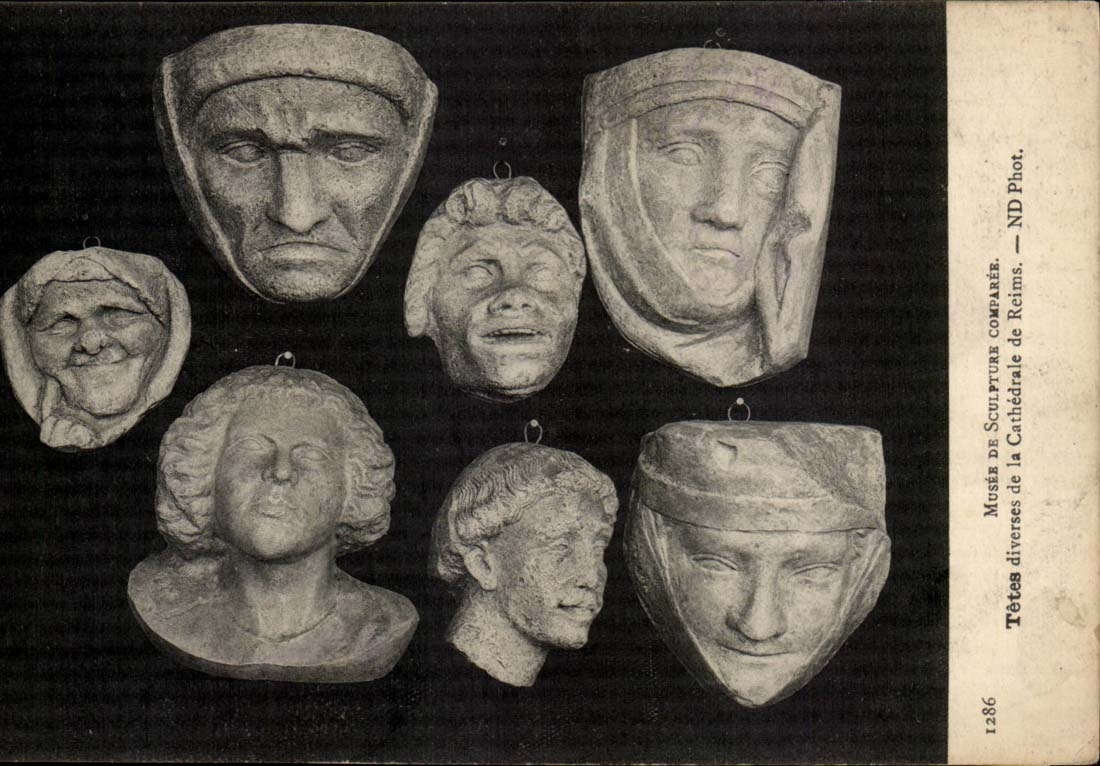 CPA Musee de sculpture comparee Tetes diverses de la cathedrale de Reims