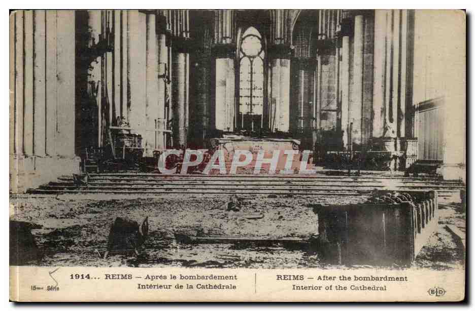 Reims — Intérieur de la Cathédrale après le bombardement — Éditeur K. Le Daley, Paris