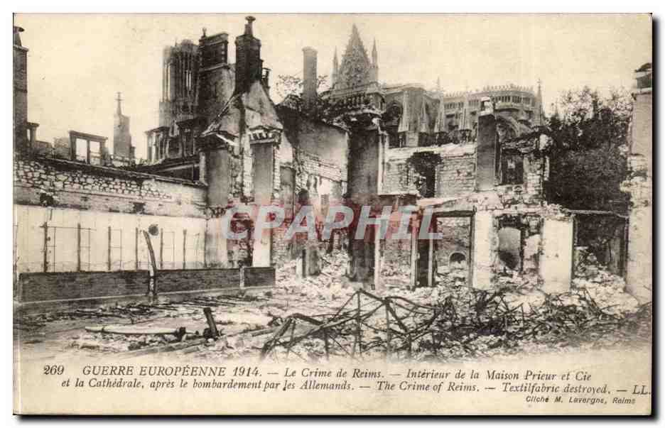 Reims — Détails des destructions après le bombardement allemand — Cliché M. Lavergne, Reims