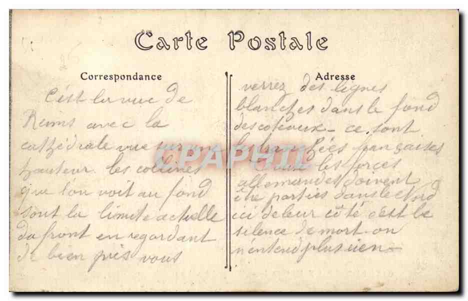 Reims CPA Guerre de 1914 la cathedrale incendiee par les Allemands 19 septembre 1914 — Rückseite