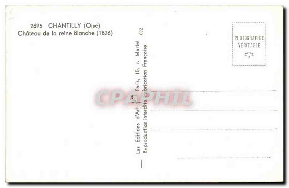 Chantilly CPA Chateau de la reine blanche 1826 pres de lamorlaye — Rückseite