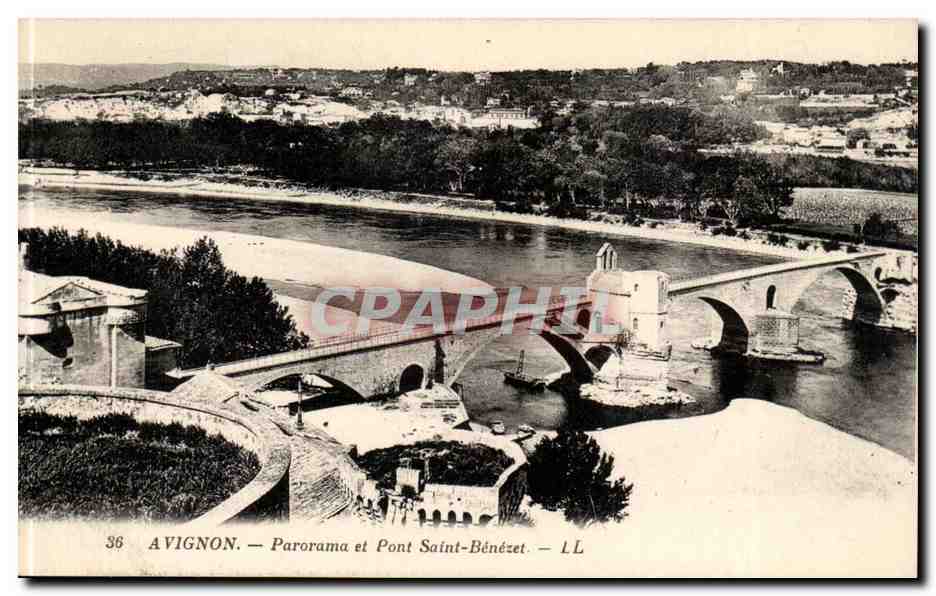 Avignon CPA Panorama et pont Saint Benezet