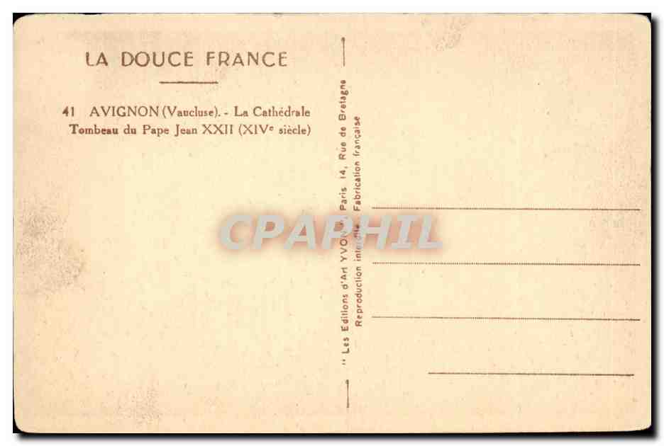 Avignon CPA La cathedrale Tombeau du pape Jean XII (14eme) — Rückseite
