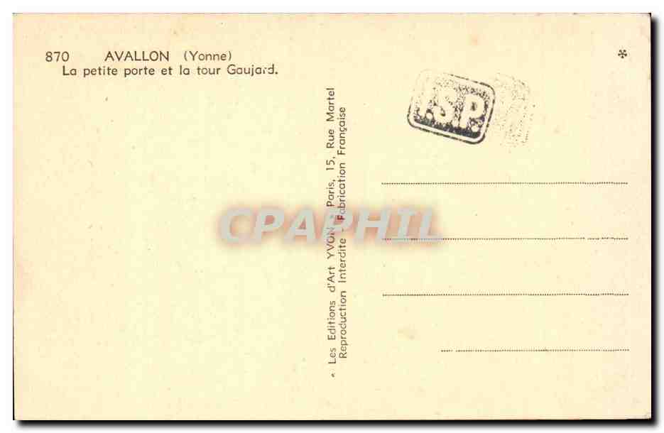 Avallon (Yonne) — La petite porte et la tour Gaugard — Éditions d'Art Yvonne — Reverso