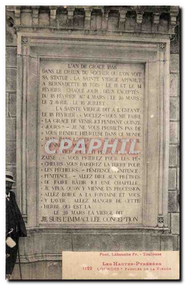 Lourdes - paroles de la Vierge - CPA 