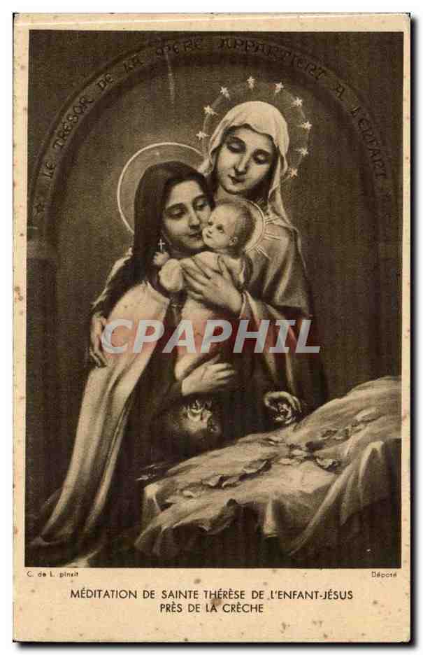 Ste Therese de l'enfant Jesus pres de la Creche - La Vierge Marie - CPA 