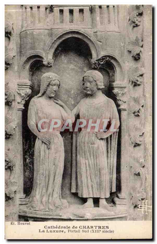 Chartres - cathedrale - la Luxure - Portail Sud XIII siecle - CPA 