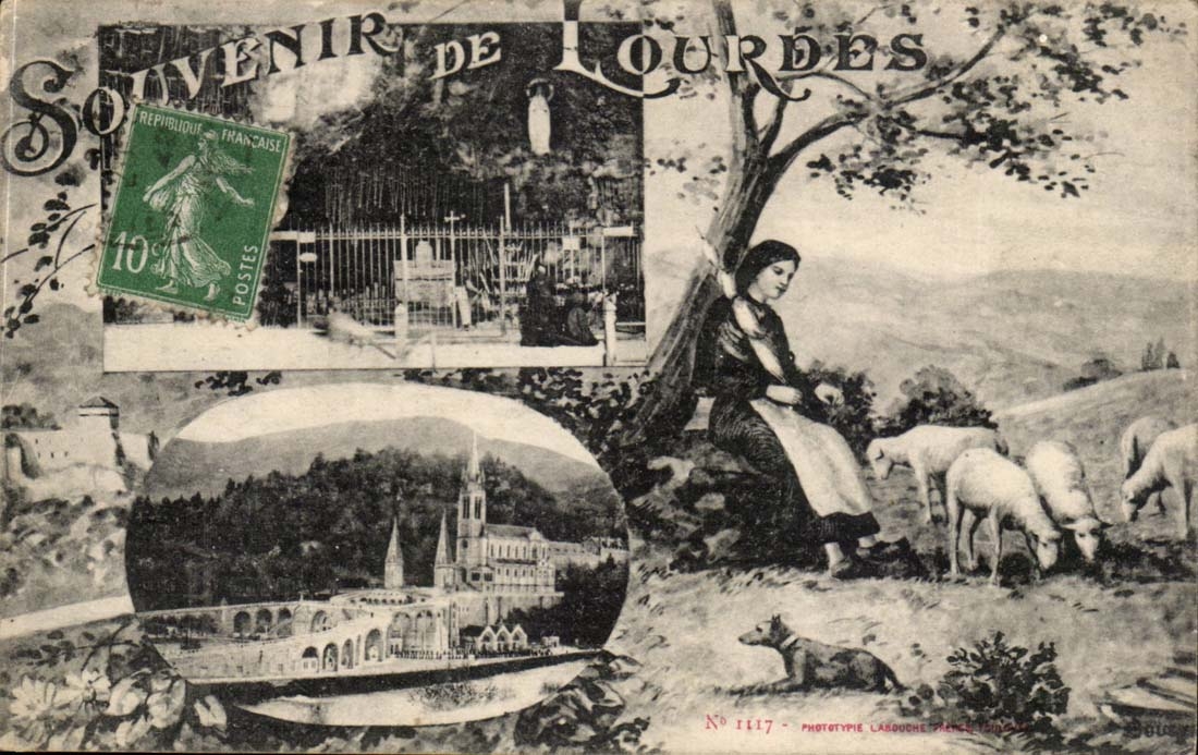 Lourdes - Souvenir - chien - mouton - CPA 
