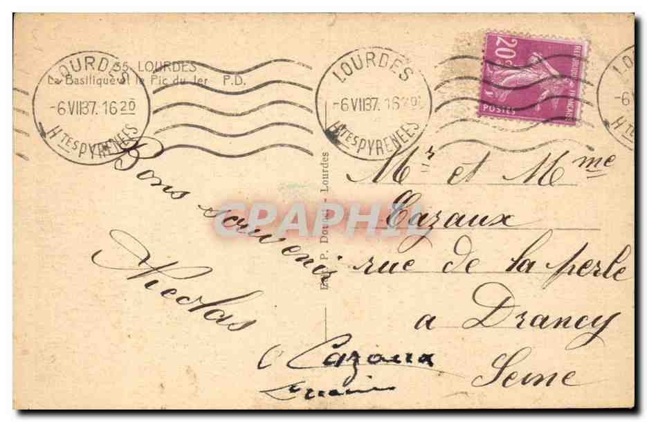 Lourdes - La Basilique et le Pic du Jer - mouton- CPA  — Verso