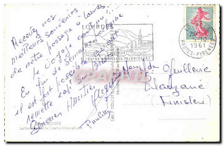 Lourdes - La Basiique et la Grotte Miraculeuse - CPA  — Verso