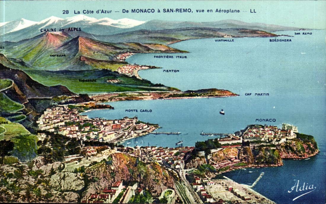 De Monaco a San Remo vers en aeroplane -CPA 