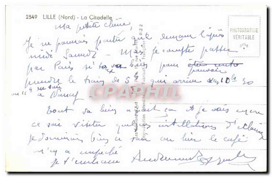 Lille - la Citadelle - CPA  — Verso
