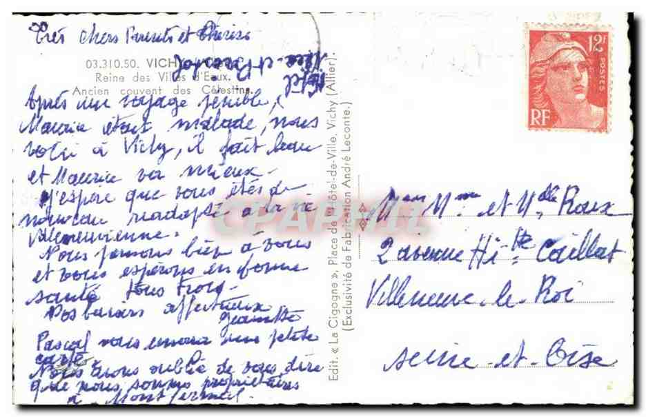 Vichy - Reine des Viles d'eaux Ancien courant des Celestins - CPA  — Verso