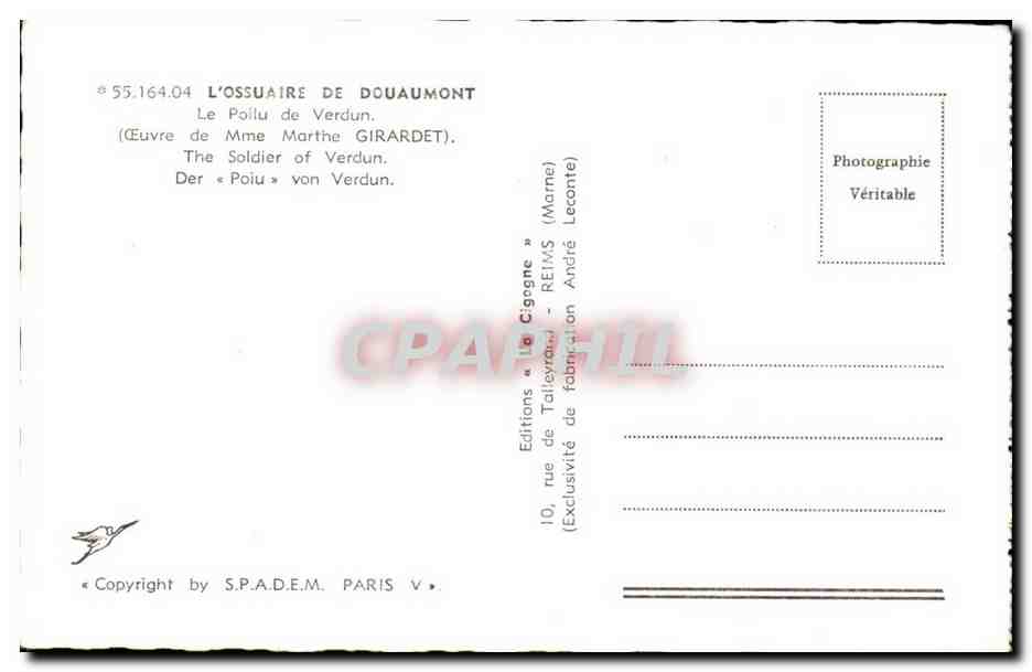 Ossuaire de Douaumont — Buste du Soldat — Éditions La Cigogne — Verso