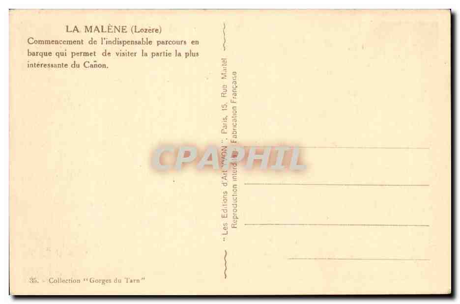 La Malène (Lozère) — Commencement du parcours en barque — Les Éditions d'Art Yvan, Paris — Verso