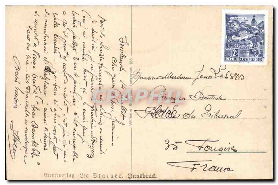 Autriche Asutria Osterreich Innsbruck CPA M Schneiss muass ma habb — Rückseite