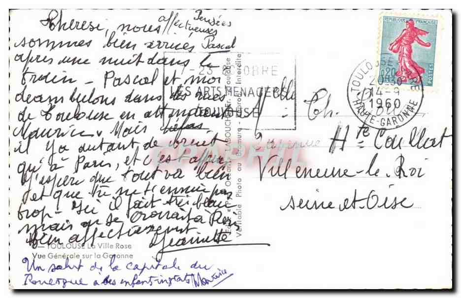 Vue Générale sur la Garonne — Toulouse — Éditeur : Les Arts Ménagères — Rückseite