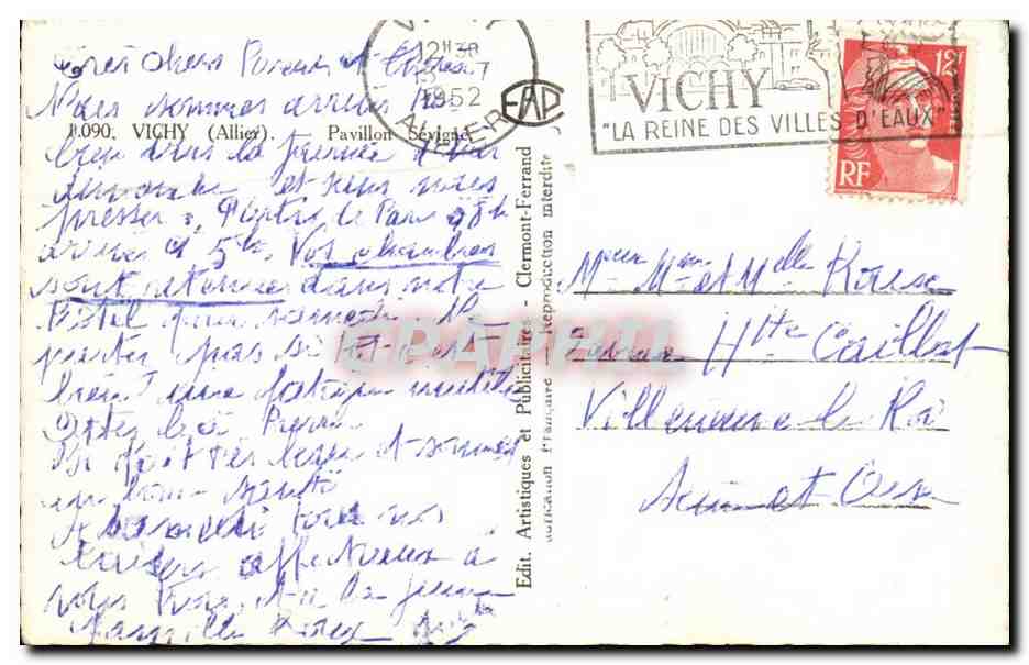 Vichy CPA PAvillon SEvigne — Verso