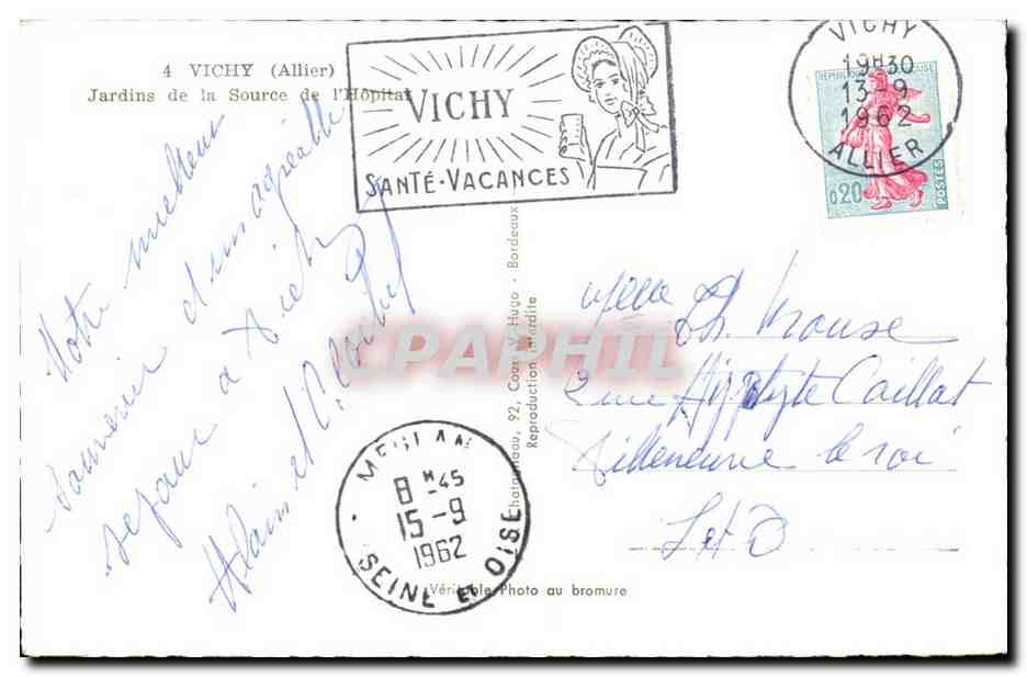 Vichy CPA Reine des villes d'eaux — Verso