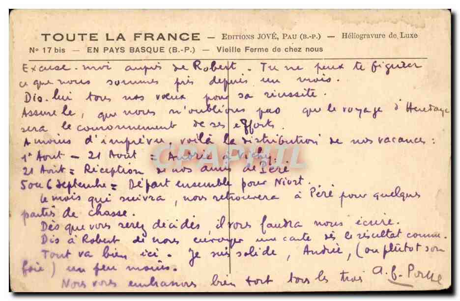 En pays Basque CPA Vieille ferme de chez nous — Rückseite