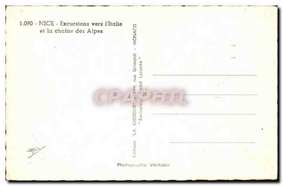 Nice - Excursions ver l'Italie et la Chaine des Alpes - CPA  — Rückseite