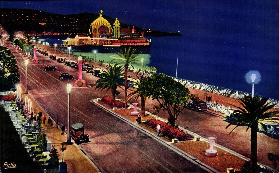 Nice - la nuit - La Promenade des Anglais et le Casino de la Jetee - CPA 