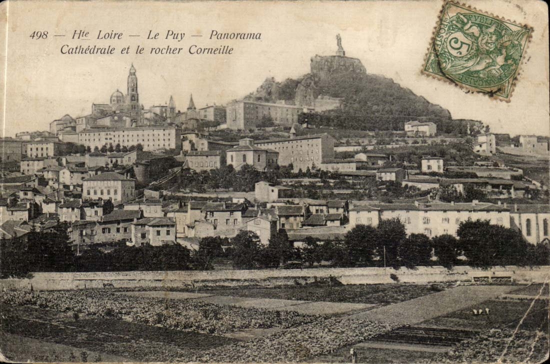 Le Puy — Panorama — Cathédrale et le rocher Corneille — éditeur inconnu, n° 498
