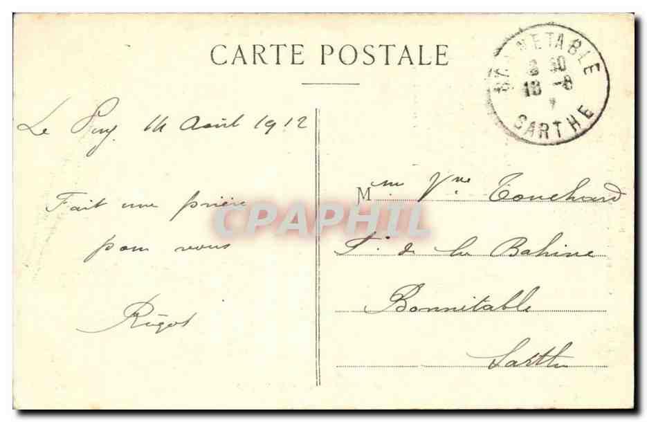 Le Puy CPA Colossale statue de ND de France — Verso
