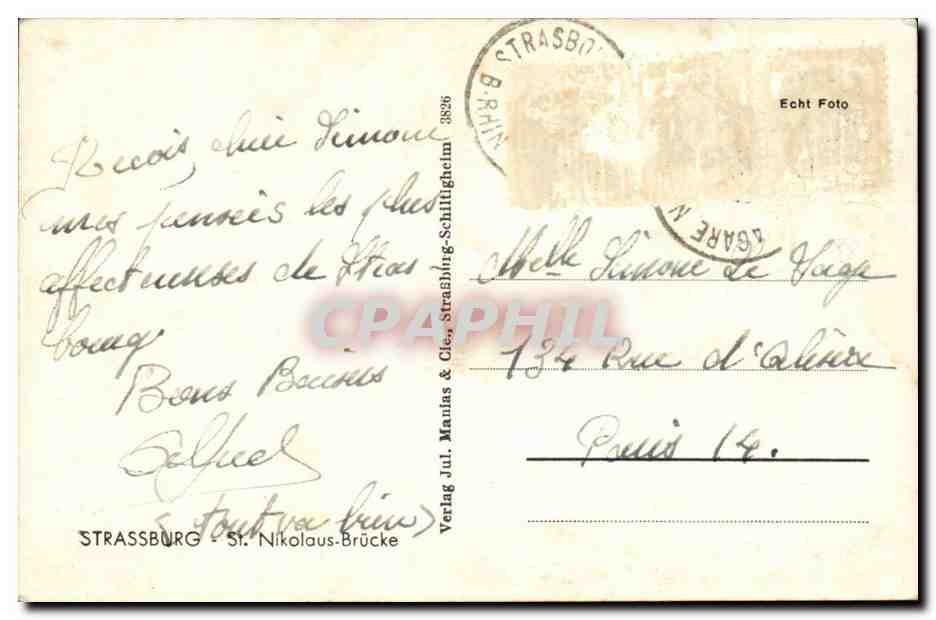 Strasbourg CPA St Nikolaus Brucke — Verso