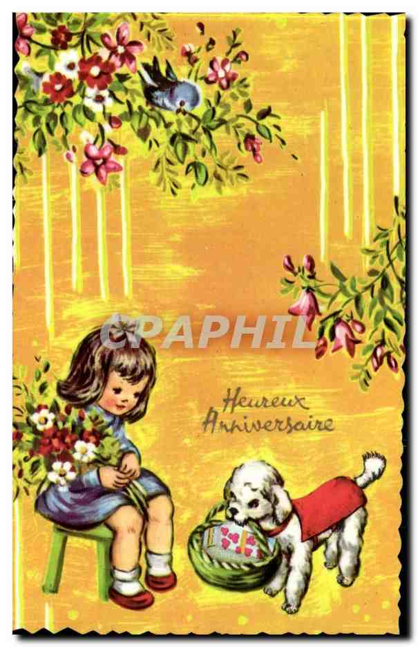 CPA Fantaisie Heureux anniversaire (chien dog)