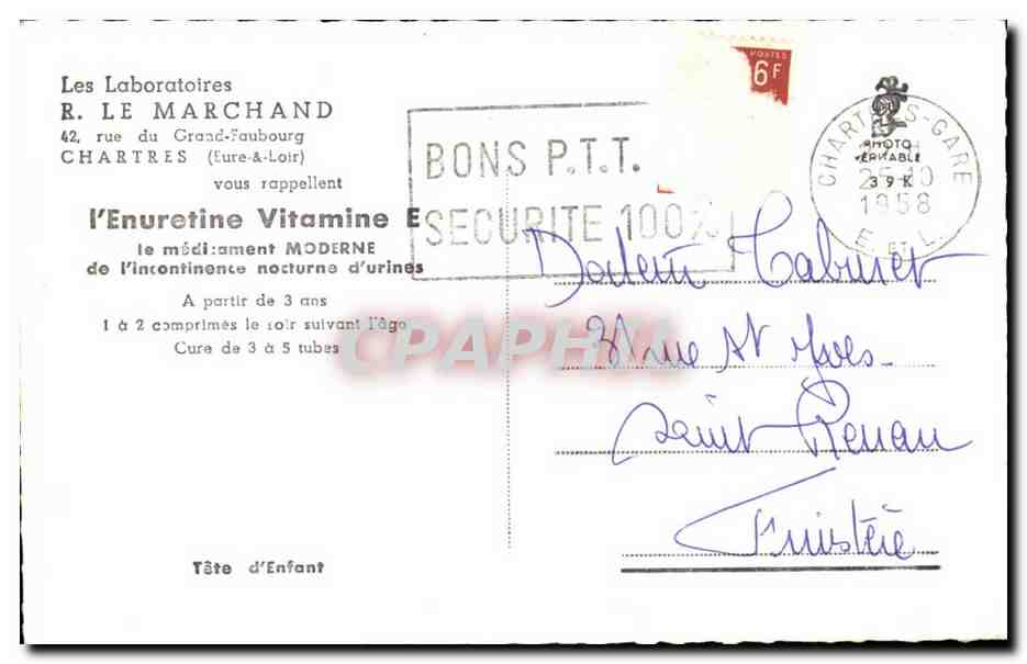 Chartres CPA TEte d'enfant — Verso