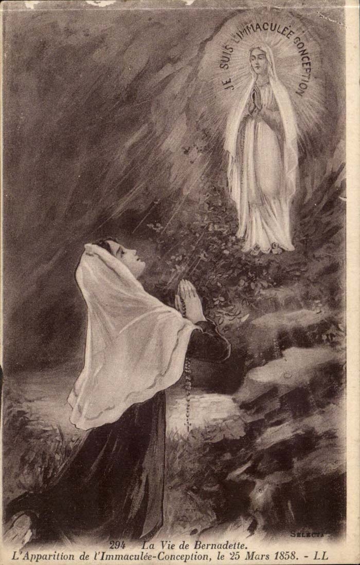 La vie de Bernadette CPA L'apparition de l'immaculee conception le 25 mars 1858