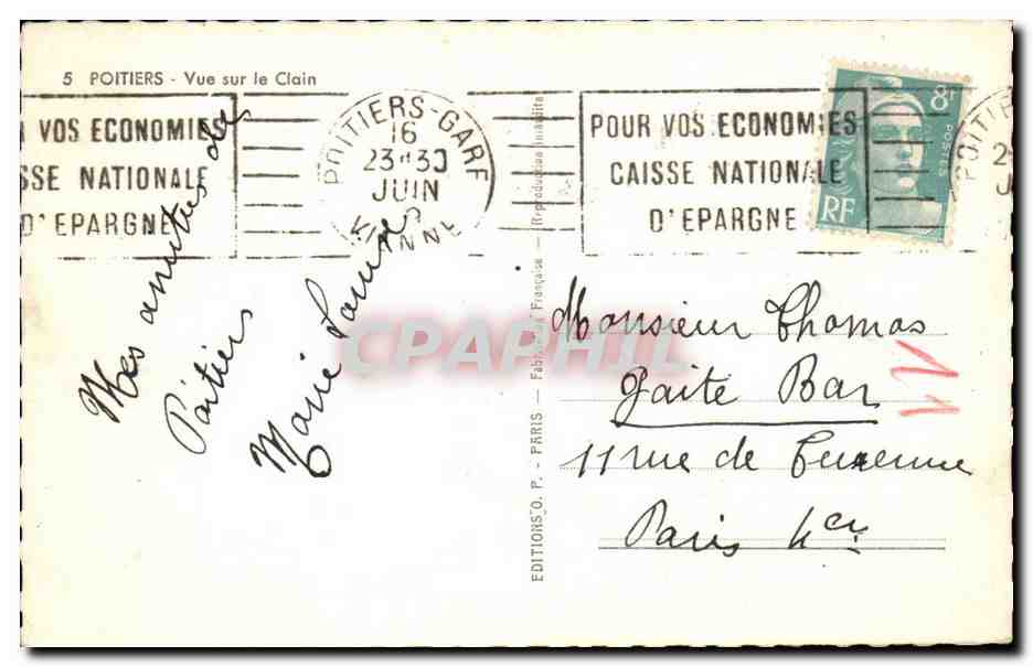 Poitiers — Vue sur le Clain — Éditions S.O. Paris — Verso