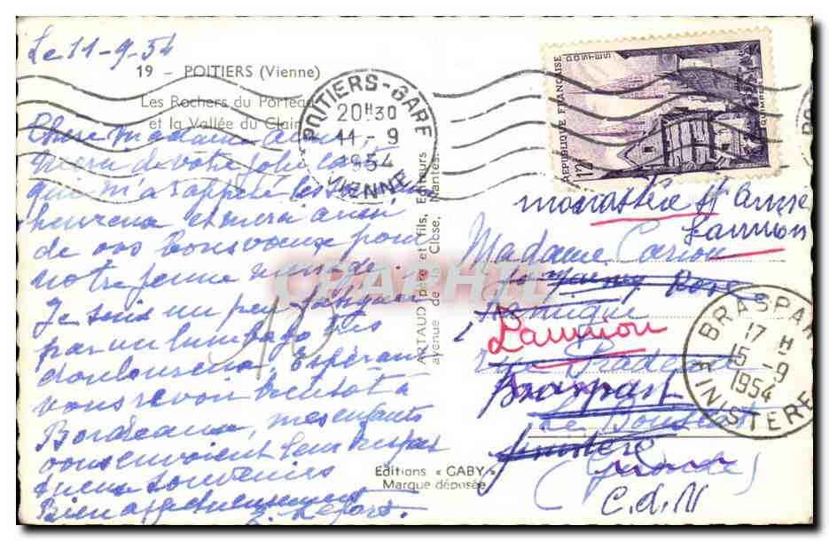 Poitiers CPA Les rochers du Porteau et la vallee du Clair — Verso
