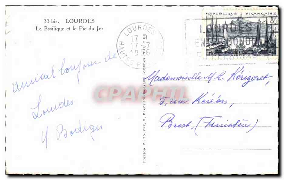 Lourdes CPA La basilique et le pic du Jour (moutons) — Verso