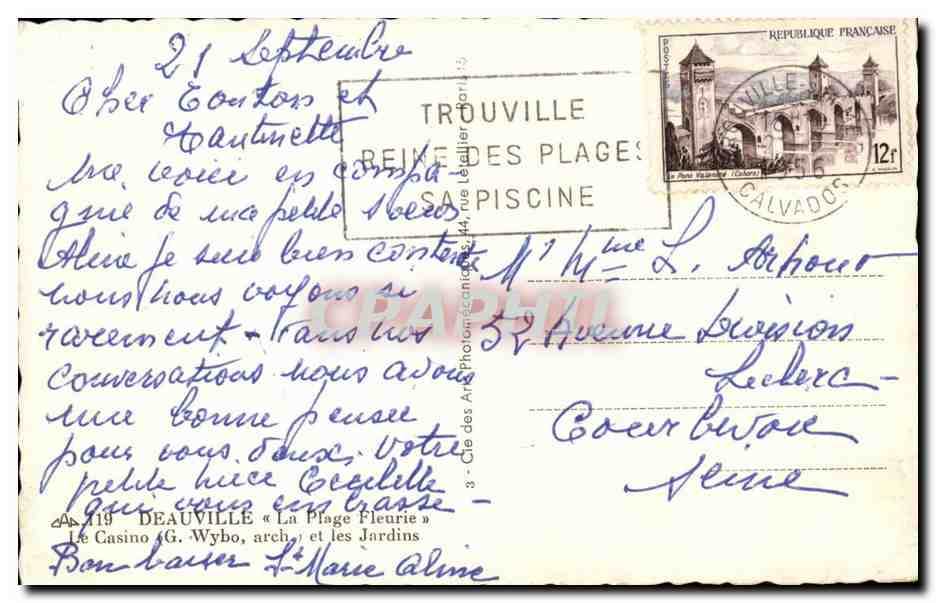 Le Casino de Deauville — La Plage Fleurie — éditeur G. Wybo — Reverso