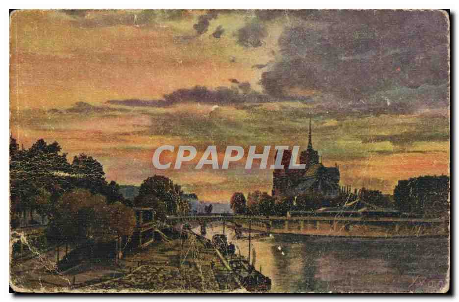 Paris 4 en Flanant Crepuscule sur Notre Dame - CPA 